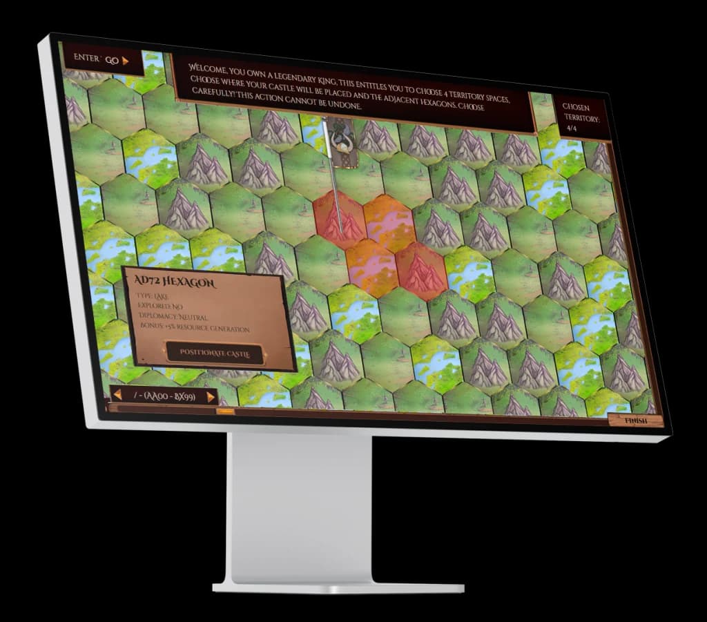 Tela do jogo NFT de estratégia medieval, desenvolvimento blockchain de jogo NFT pela Inove Dados na rede Polygon