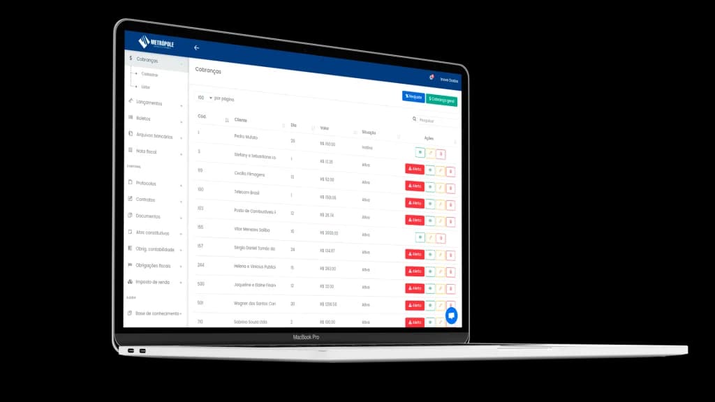 Notebook com o sistema para contabilidade Metrópole: plataforma web para escritório contábil desenvolvida pela Inove